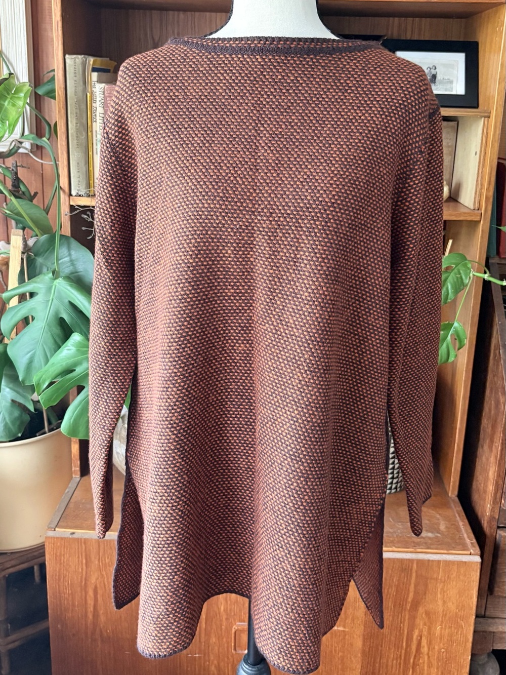 GrandpaCore Brown/Orange Textured Knit Boatneck Tunic Sweater L